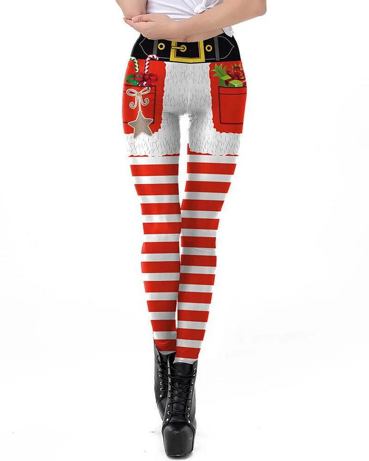 Mayoulove Christmas Candy Gift Shorts Pattern Printed Womens Workout Leggings-Mayoulove