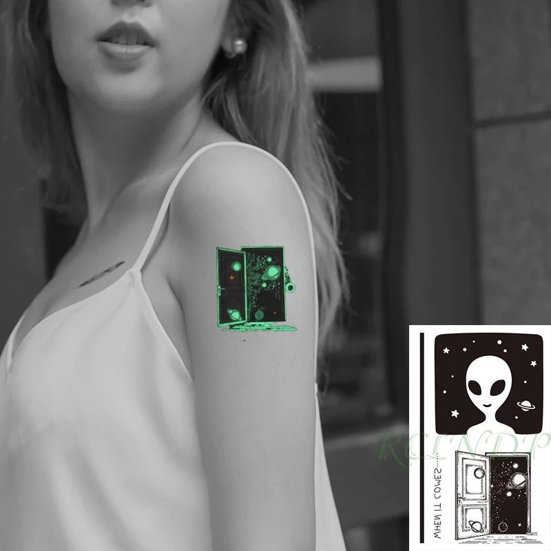 Waterproof Temporary Luminous Tattoo Sticker Moon Lunar Planet Star Sky Element Tattos Flash Tatoo Fake Tatto for Kids Women Men