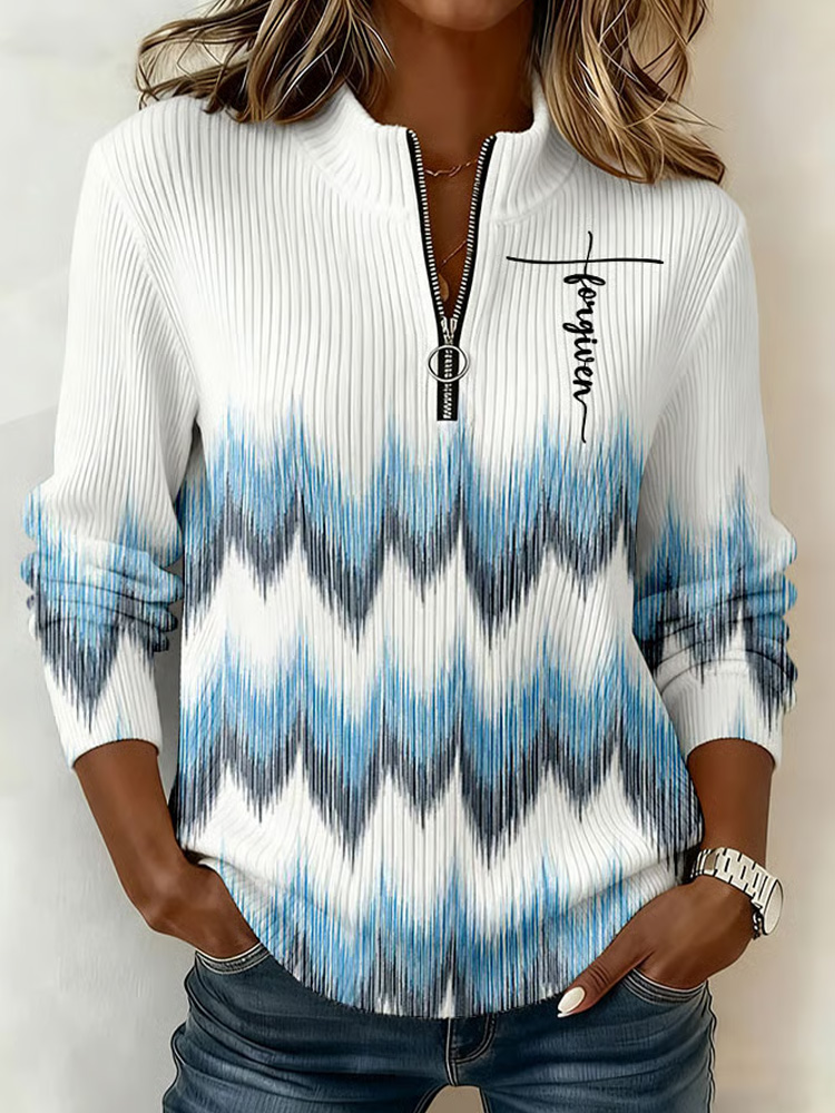 Women's Faith Collar Zipper Knit Long-sleeved Top wearshes