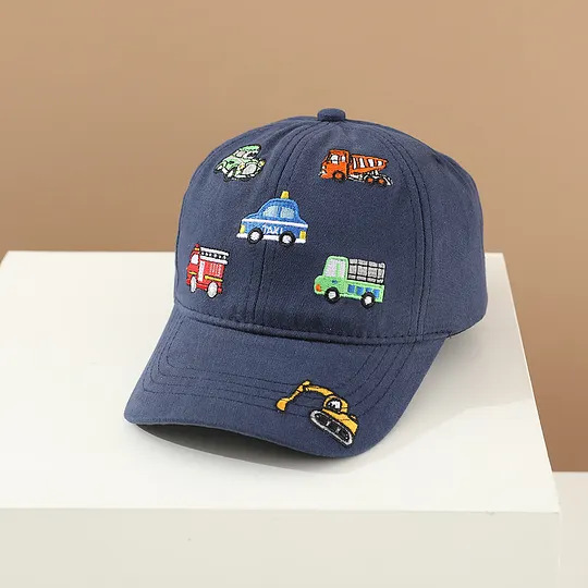 Boys Casual Construction Vehicle Embroidered Baseball Cap Excavator, Fire Truck, Dump Truck, Taxi, Truck Pattern Hat