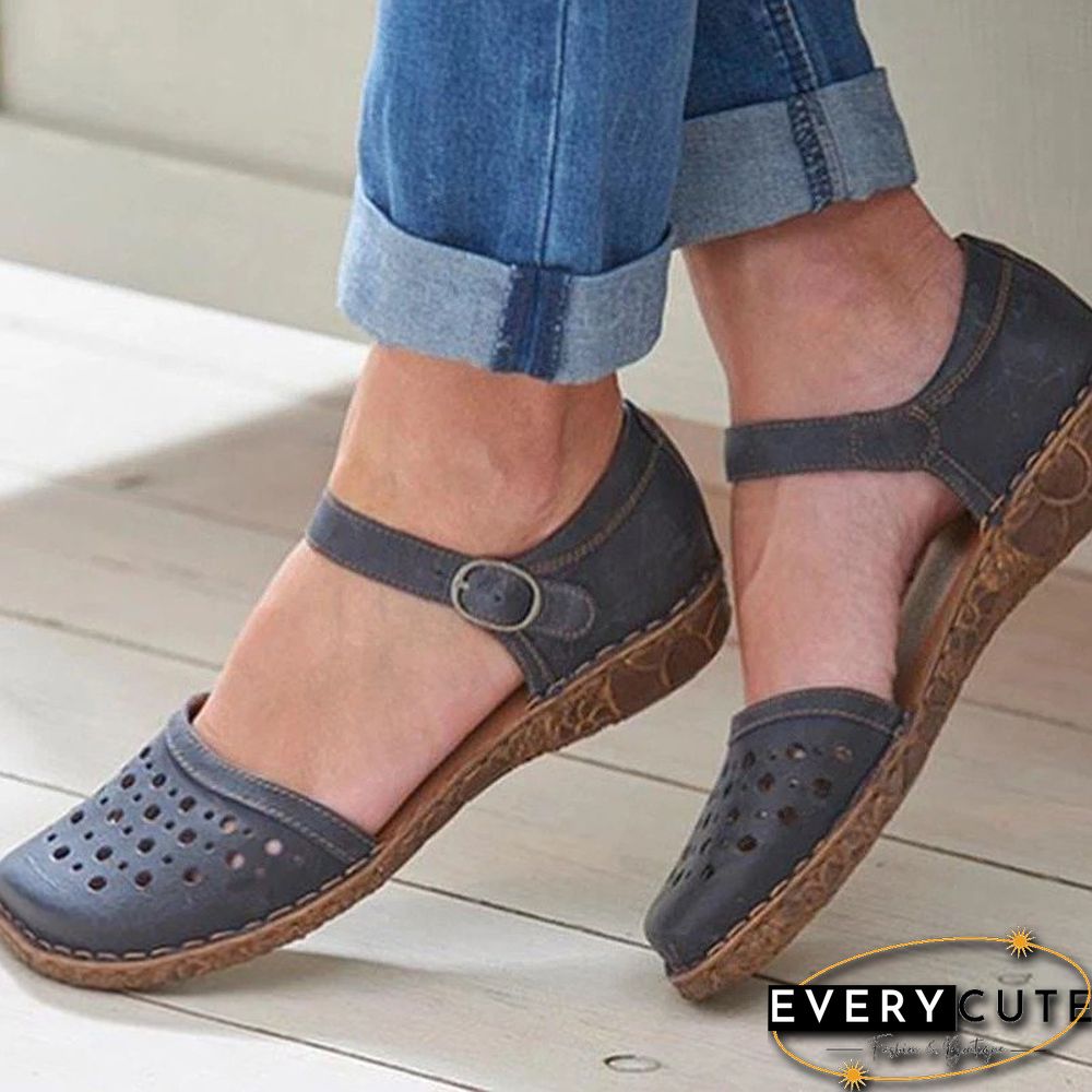 Women Summer Ladies Round Toe Hollow-Out Sandals