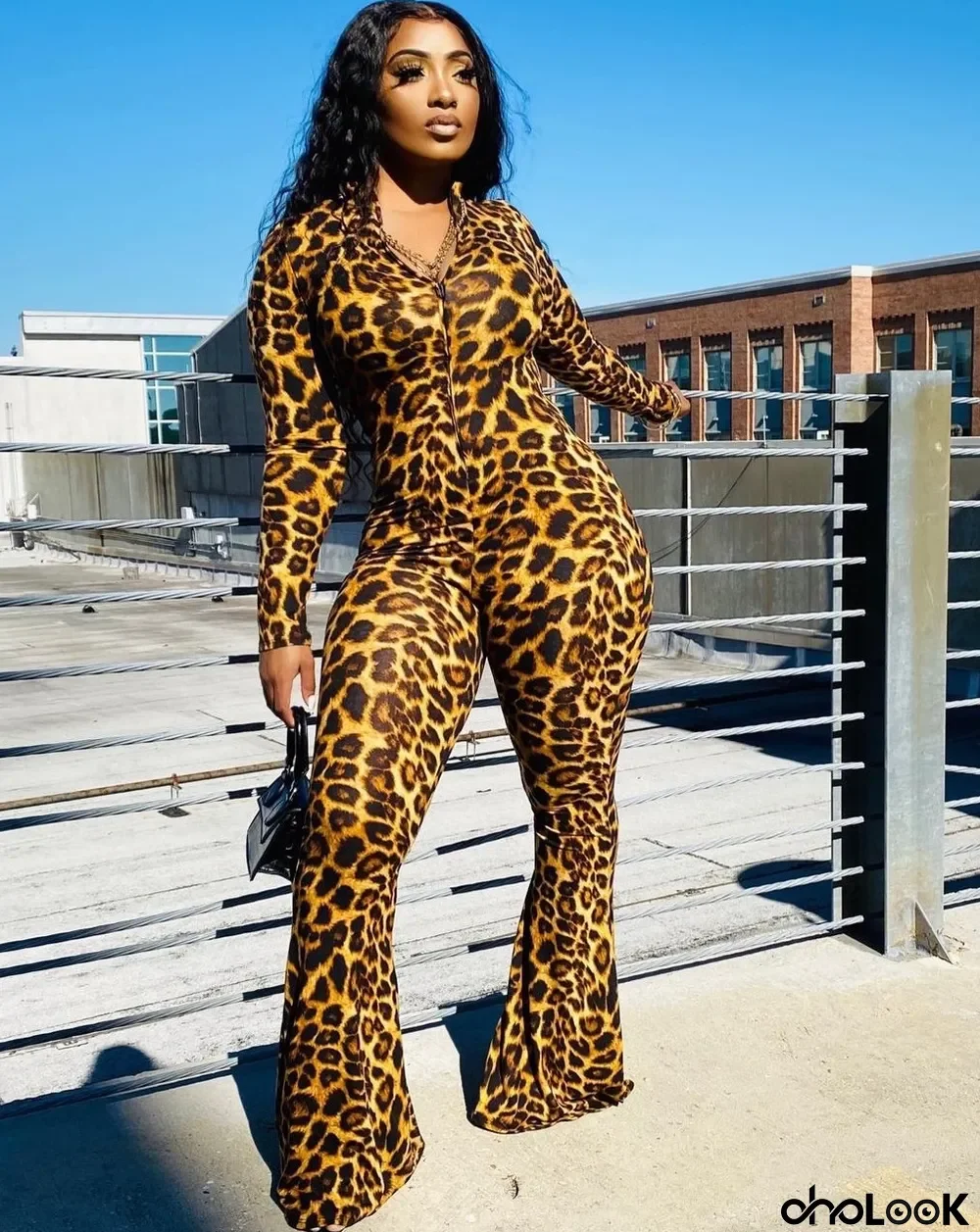 Autumn Party Sexy Leopard Print Flare Jumpsuit