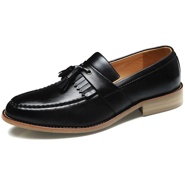 Faux Leather Tassel Pointy Toe Slip-On British Loafers Shoes