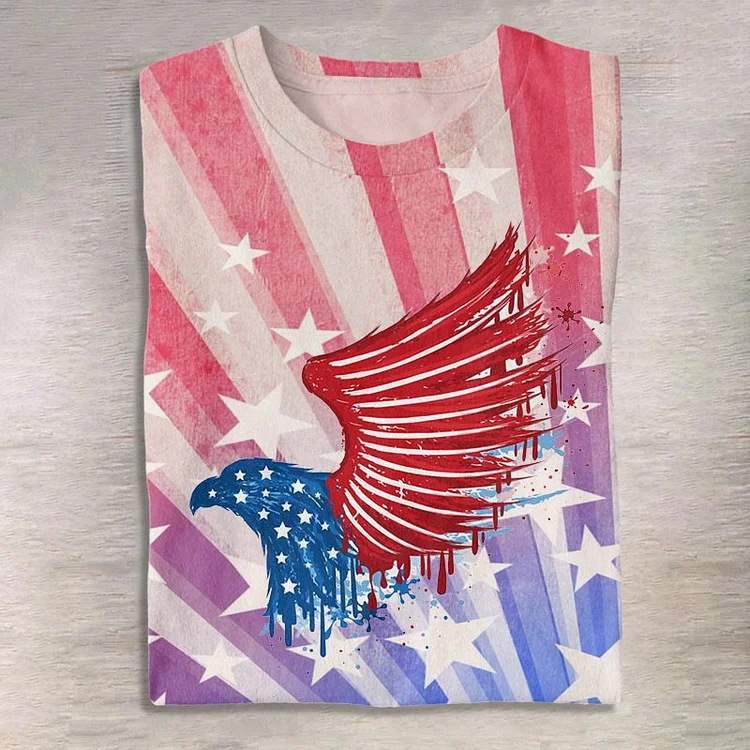 Women's American Flag Color Eagle Silhouette Art Print Casual Short Sleeve T-shirt