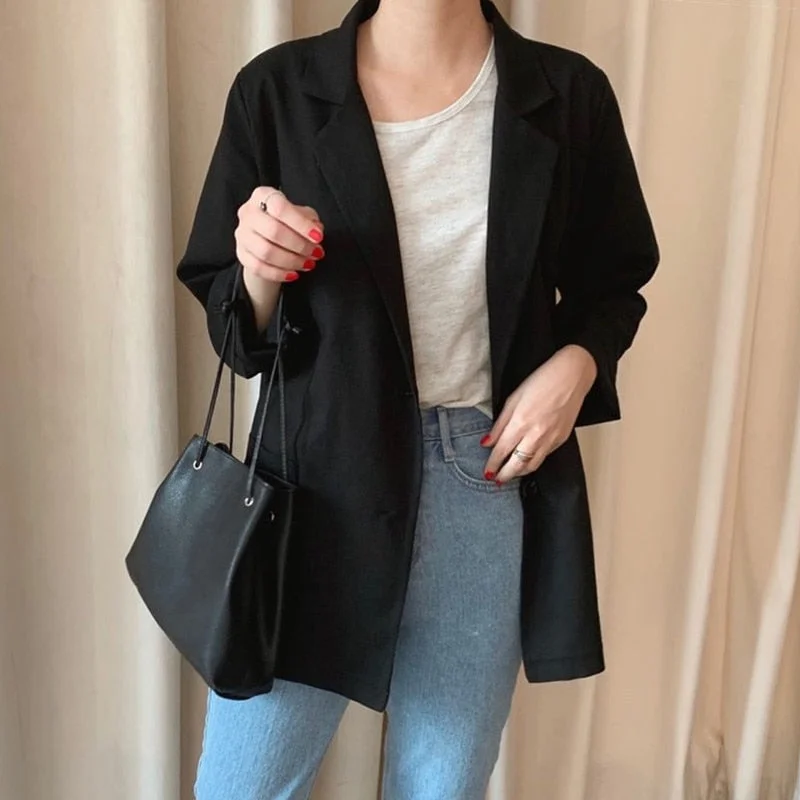 Uforever21 Two Button Simple Cotton Linen Suit Jacket 2022 Long Sleeve Thin Air-Conditioned Jacket Coat Female Blazer Office Ladies