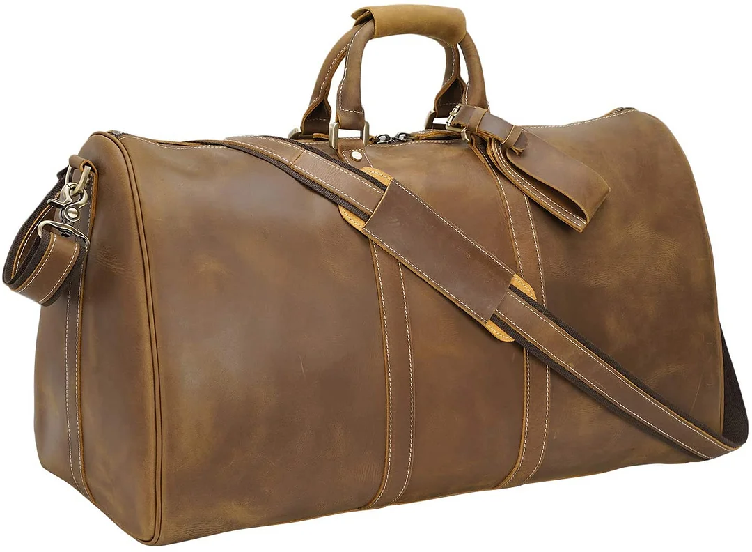 22 Inch Full Grain Leather Travel Duffel Weekender Bag Overnight Duffle Bag For Men