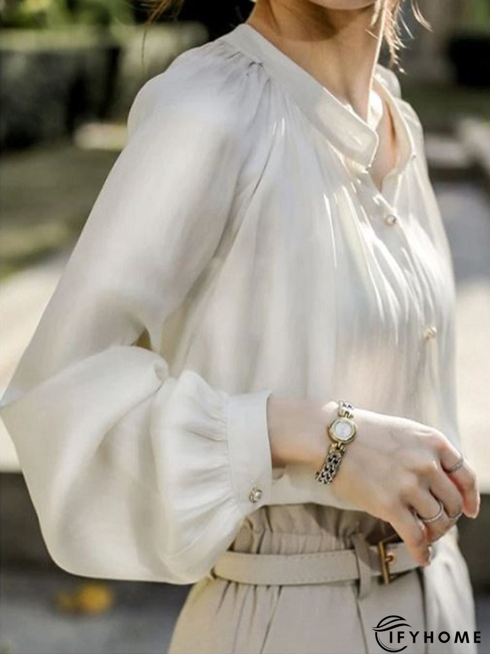 Plain Balloon Sleeve Work Blouse | IFYHOME