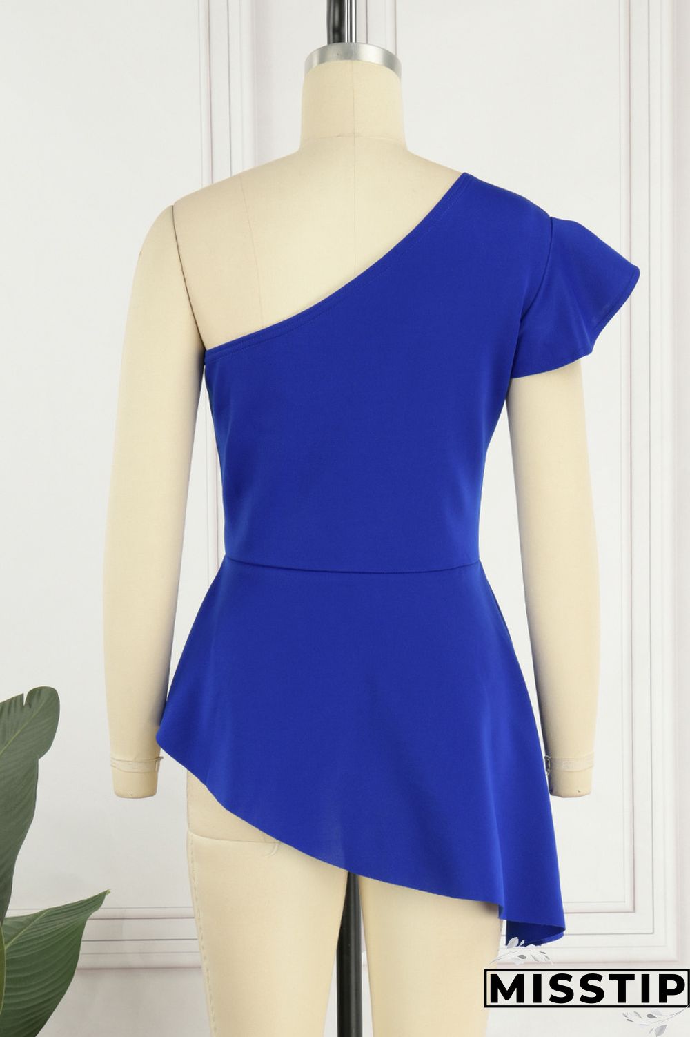 Blue Street Solid Flounce One Shoulder T-Shirts