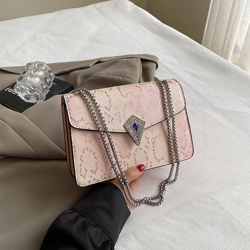 Women’s Small Pu Leather Snakeskin Elegant Square Magnetic Buckle Crossbody Bag