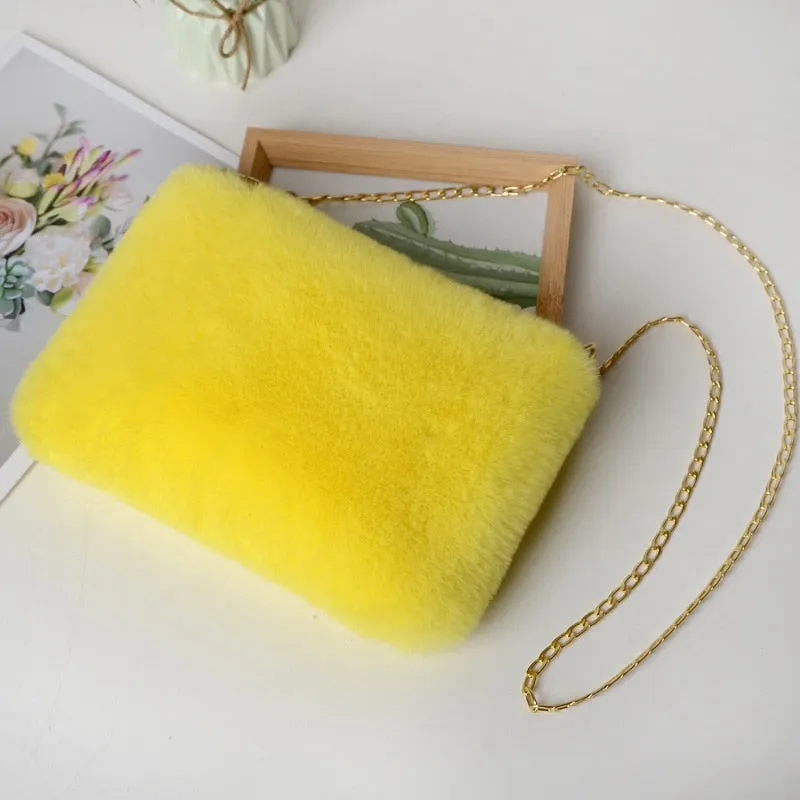 2021 Faux Fur Winter Women Shoulder Crossbody Bag Fashion Square Shaped Bag Female Chain Winter Warm Messenger Bag Plush Handbag