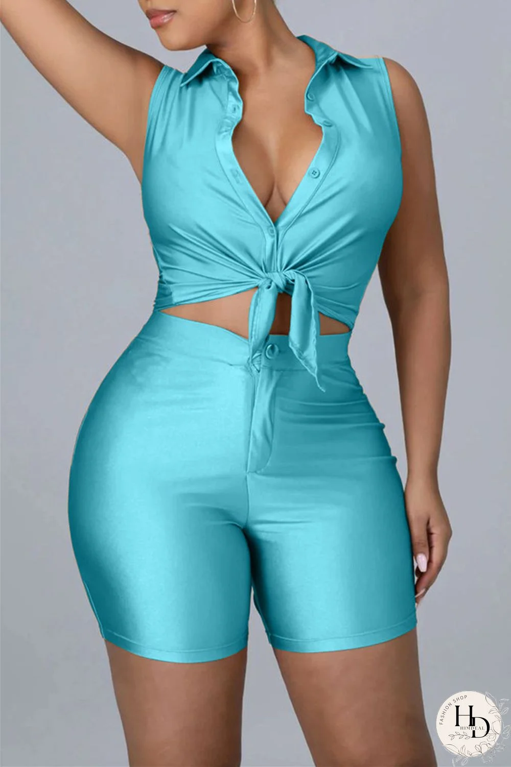 Black Fashion Casual Solid Basic Turndown Collar Sleeveless Two Pieces