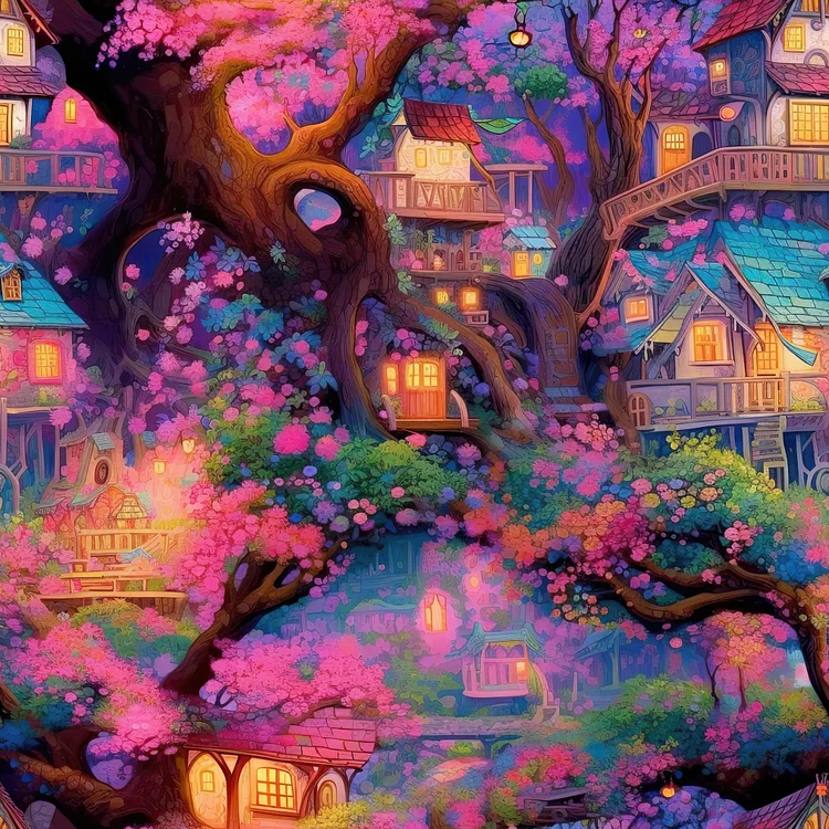Fantasy Wonderland Peach Blossom Tree House - Full Round 30*30CM