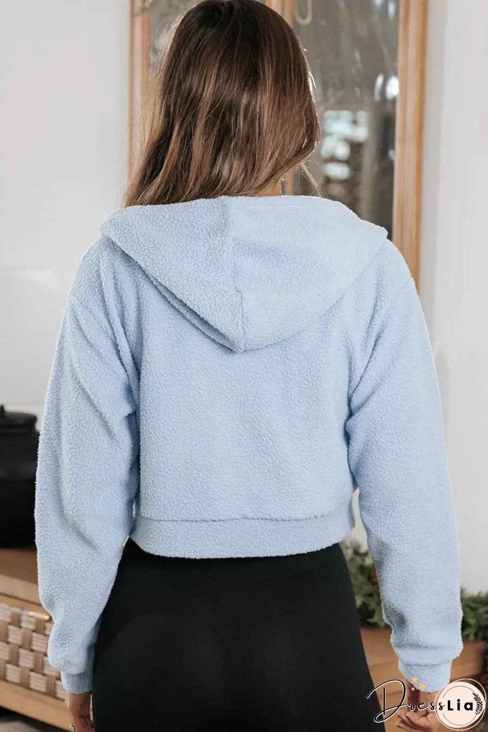 Beau Blue Cropped Sherpa Zip Up Hoodie
