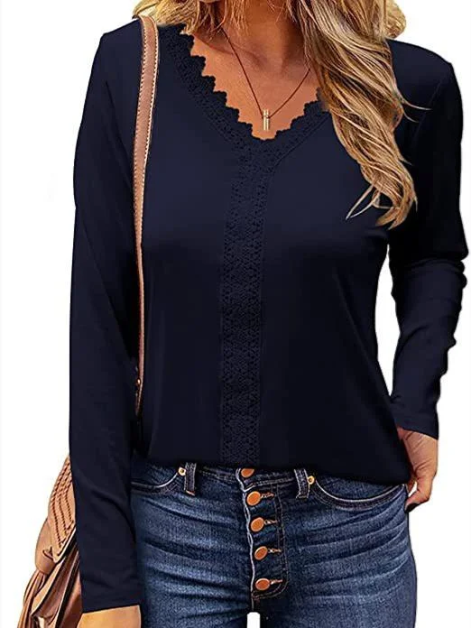 Women's Lace V-neck Fashion Long-Sleeve Top