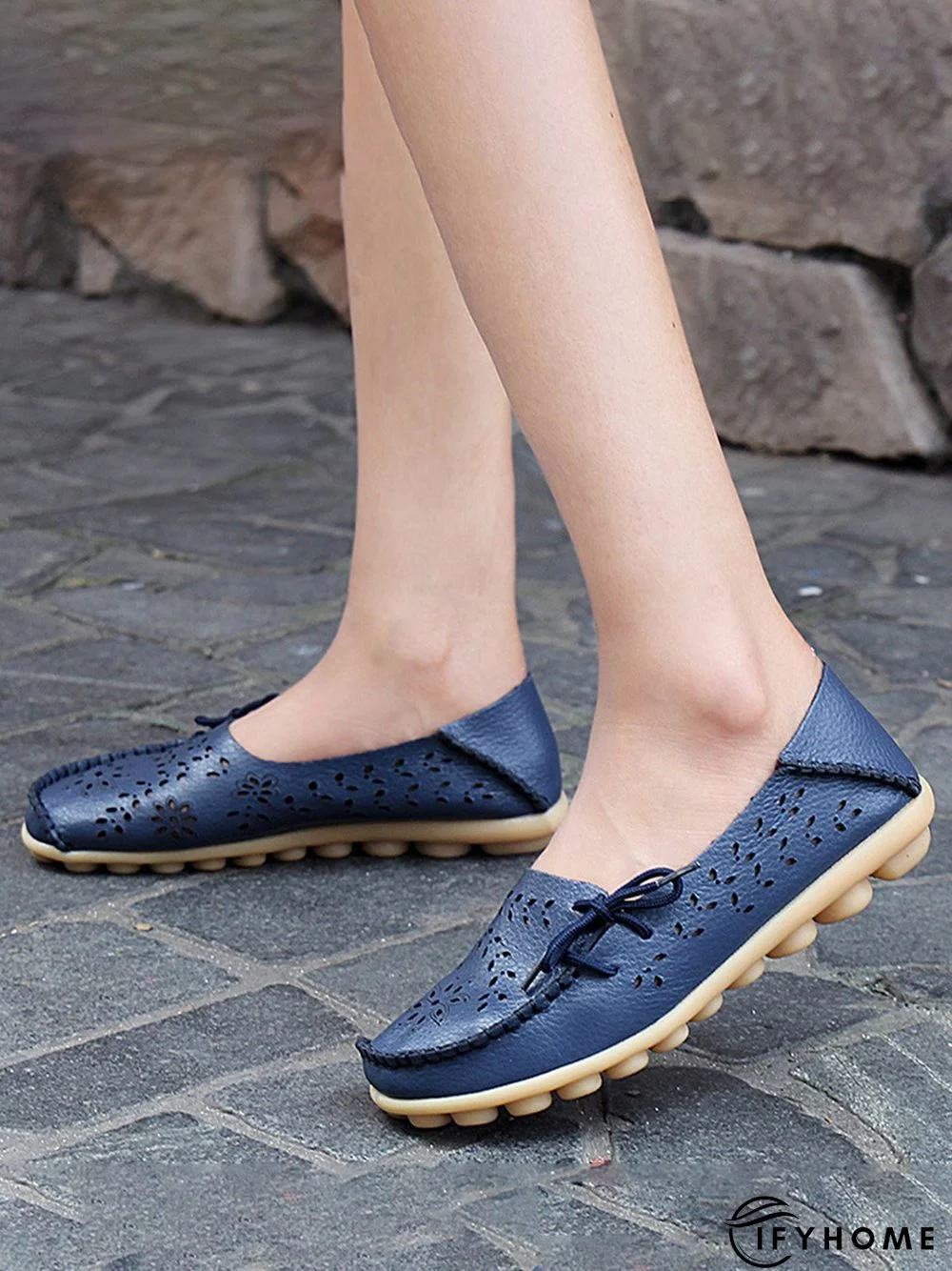 Cowhide Hollow Lace-up Portable Shoes | IFYHOME