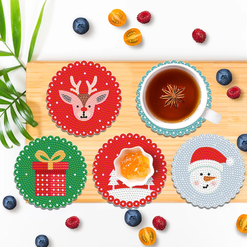 DIY Acrylic Diamond Coaster Set Christmas Style (8 Piece Set 1 Rack)