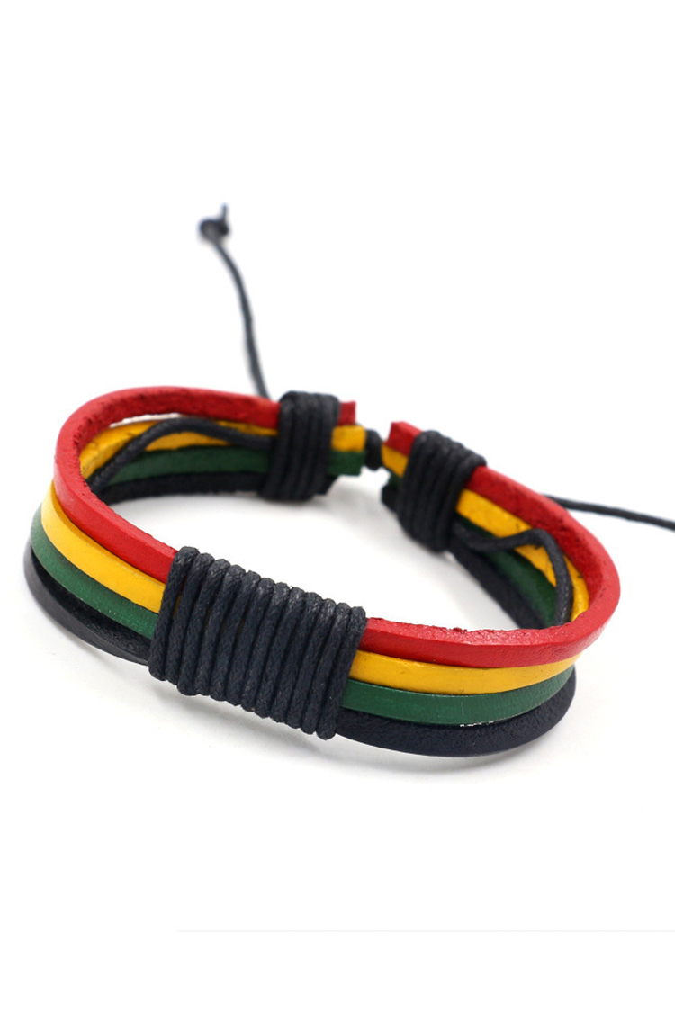 Comstylish Reggae Themed Braided Leather Bracelet