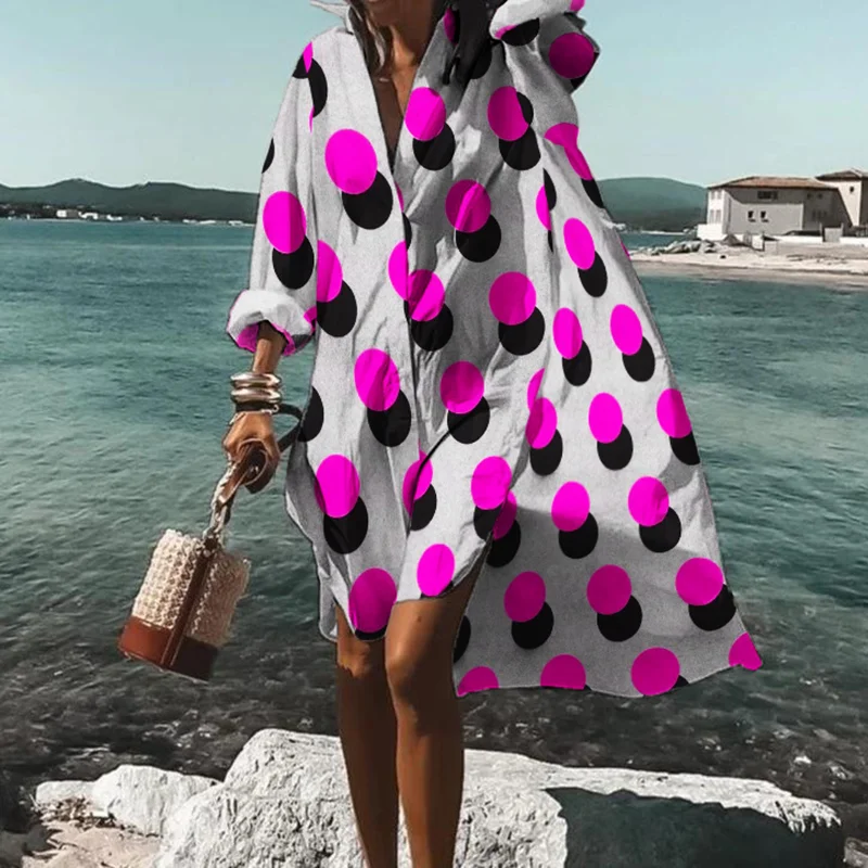 ⚡NEW SEASON⚡Loose Contrast Polka Dot Print Midi Dress