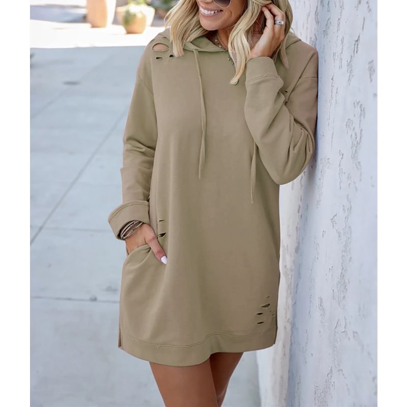 Women's Mid-length Loose Long Sleeve Hooded Solid Color Hoodie