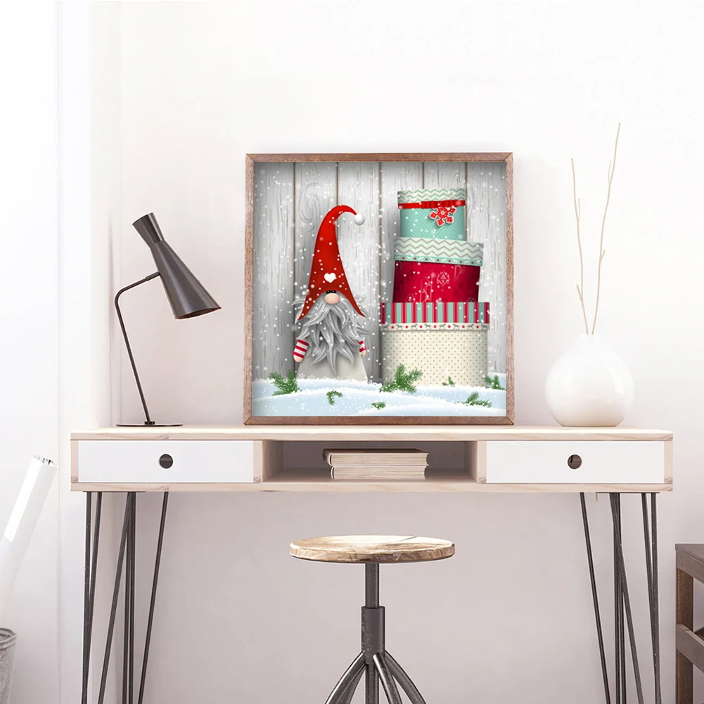 Full Round Diamond Painting 30*30cm - Christmas Gnome With Cake