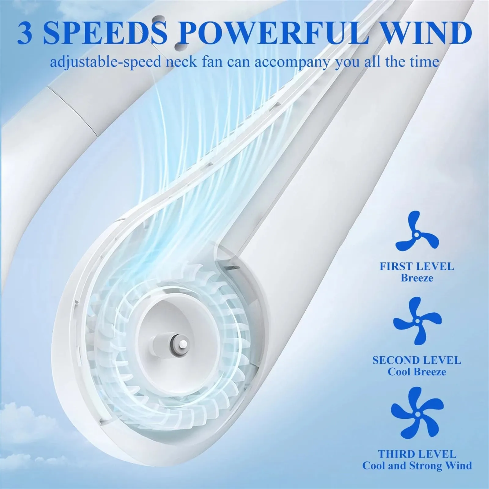 Side view of the wearable cooling neck fan