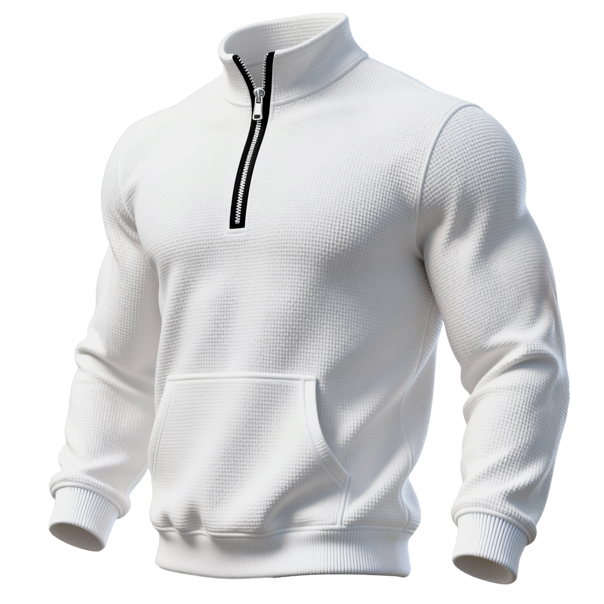 Casual And Comfortable Mini Waffle Fabric 1/4 Zip-up Stand Collar Sweatshirt