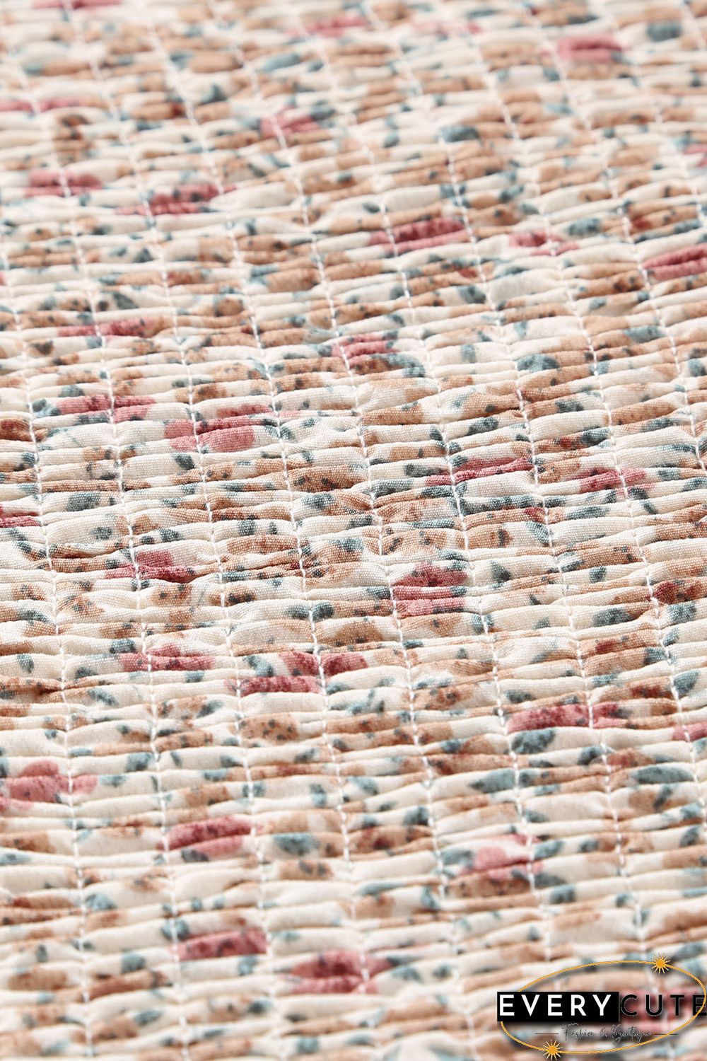 Khaki Floral Print Tie Straps Smocked Peplum Vest