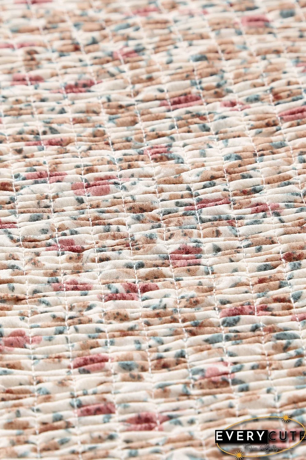 Khaki Floral Print Tie Straps Smocked Peplum Vest