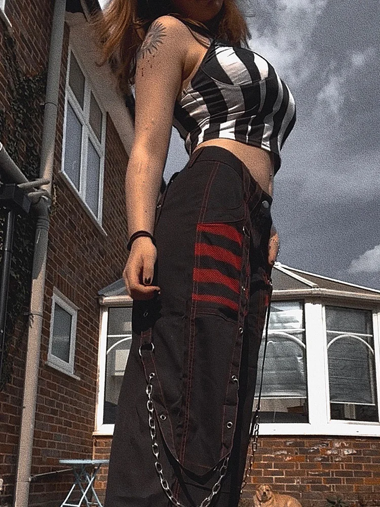 Gothic broek met uitlopende pijpen van zwart kant in dark mall-stijl