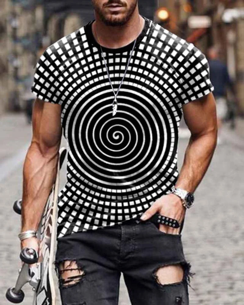 Rotating Pattern Street Style Gradient Short-sleeved T-shirt