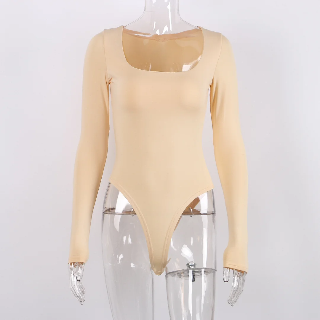 Long Sleeve Knitted Skinny Bodysuit Women Winter Autumn 2022 Solid Square Collar White Black Casual Body Top Jumpsuit