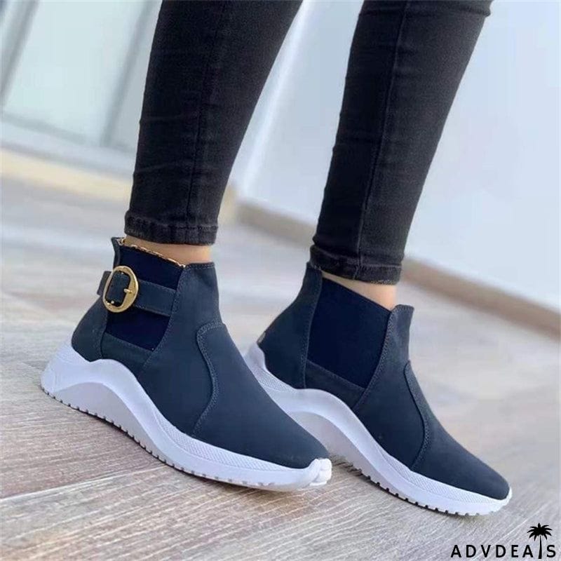 Women's Leisure Fashionable Belt Buckle High Top Shoes