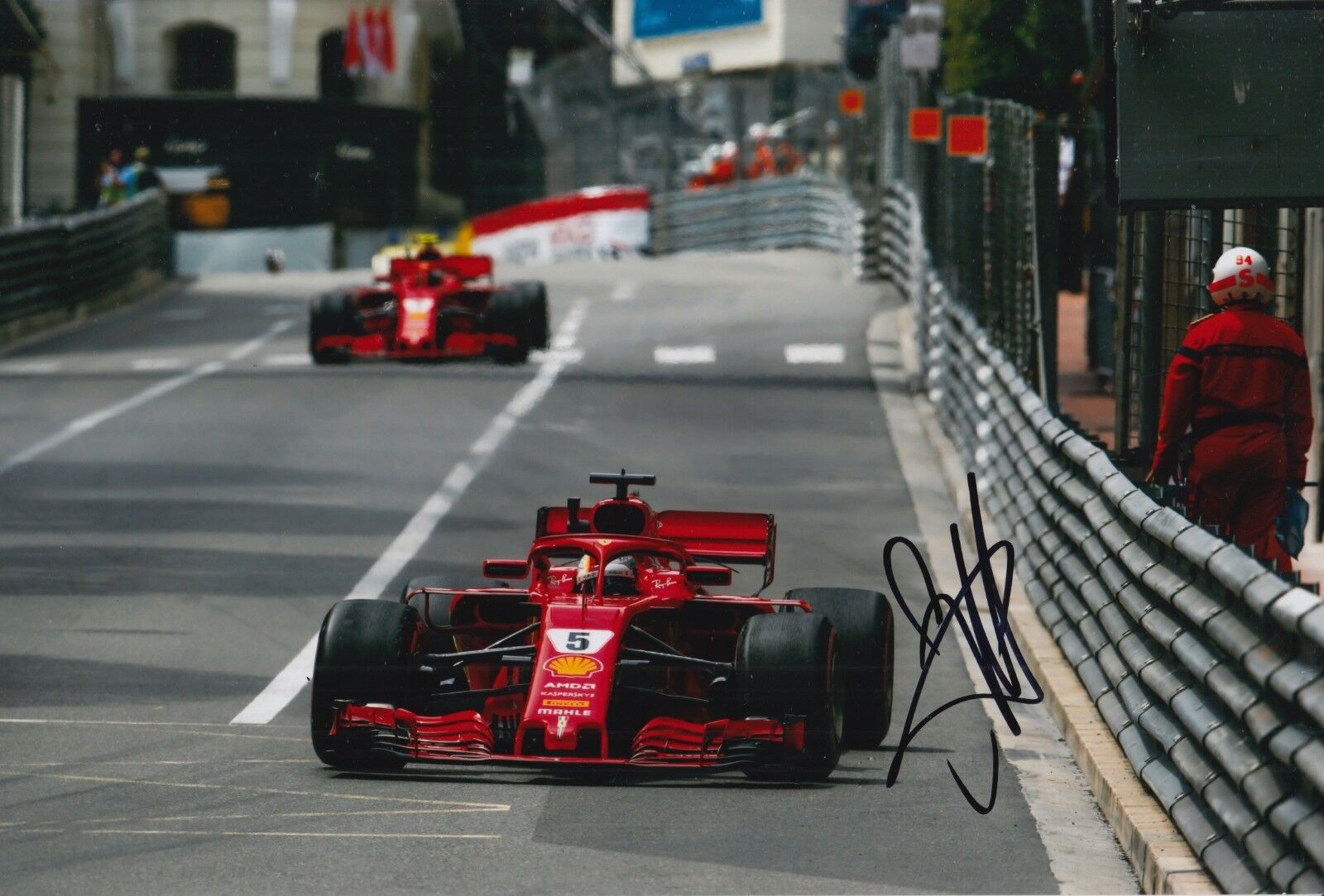 Sebastian Vettel Hand Signed Scuderia Ferrari F1 12x8 Photo Poster painting 2018 3.