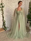 Sage Green Strapless Sweetheart Neck Ball Gown Sparkling Shawl Tulle Formal Robe Prom Dress Bridesmaids Dresses Side Split Princess