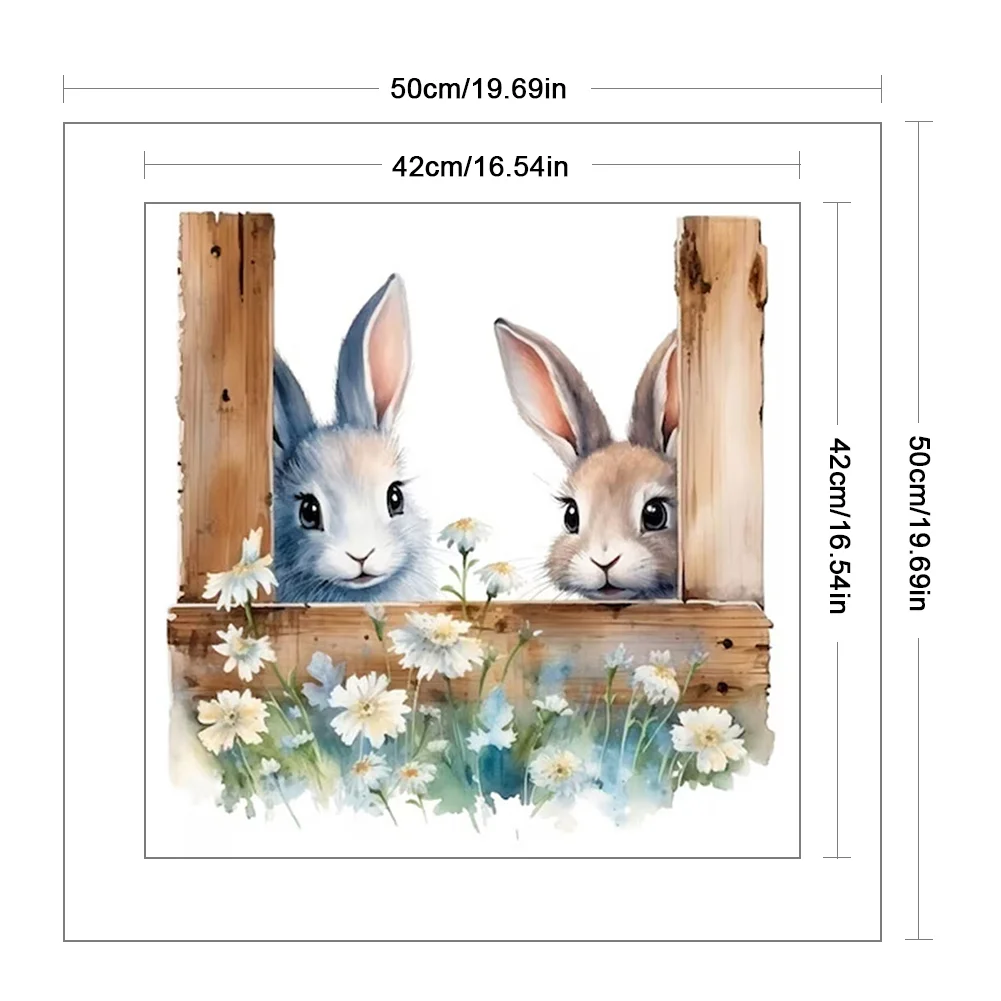 DIY Stamped Cross Stitch 11CT Full Embroidery 50*50cm - Flowers And Rabbits