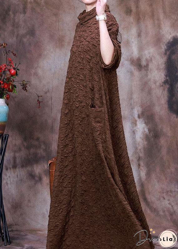 Plus Size Coffee Asymmetrical Long Dress Spring