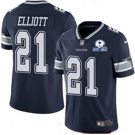 Men's Dallas Cowboys #21 Ezekiel Elliott Navy With Established In 1960 Patch Limited Stitched Jersey