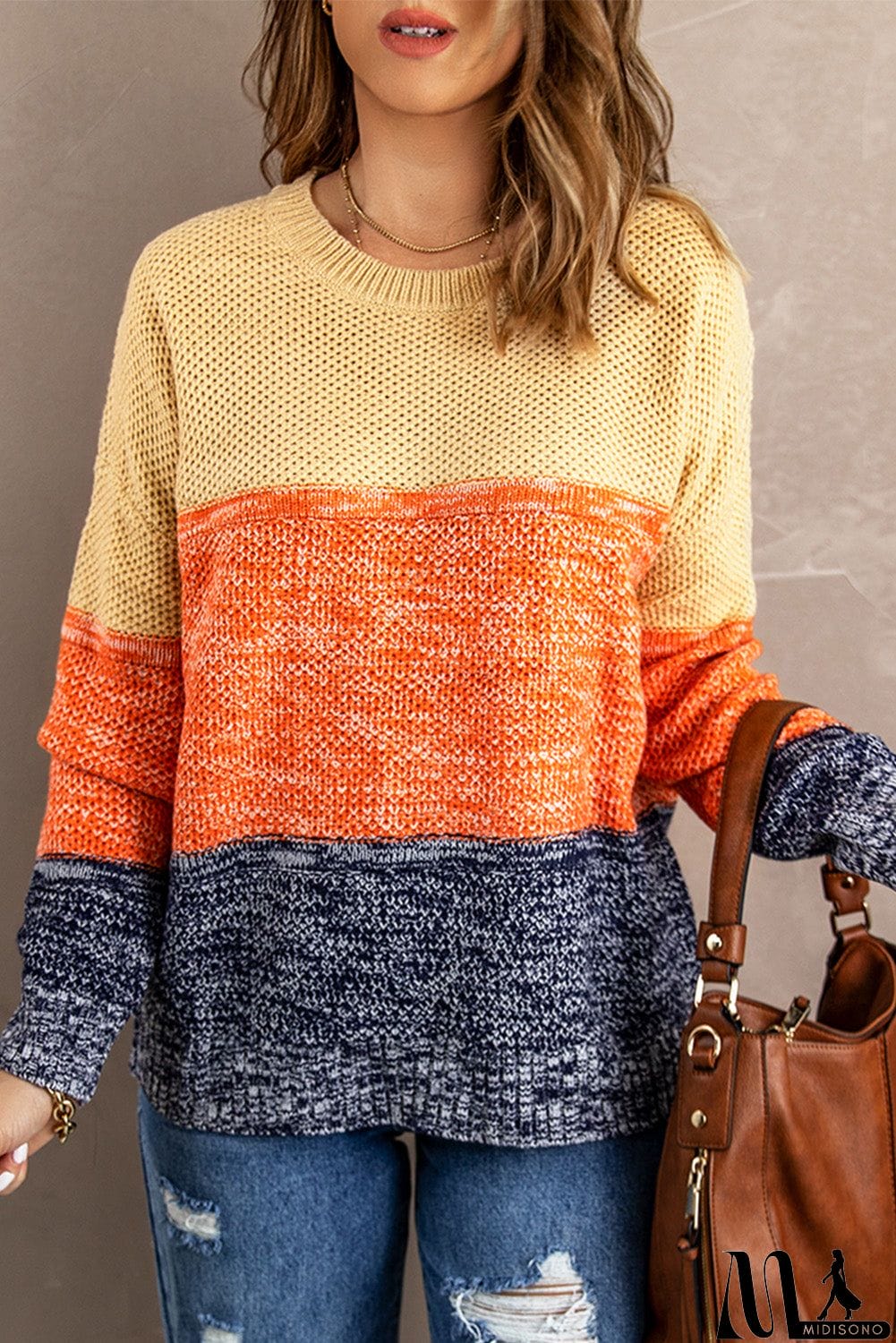MidiSono - Orange Blue Color Block Sweater
