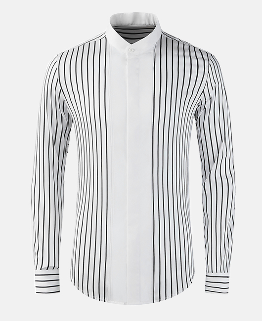 Business Casual Stripe Stand Collar Long Sleeve Shirt
