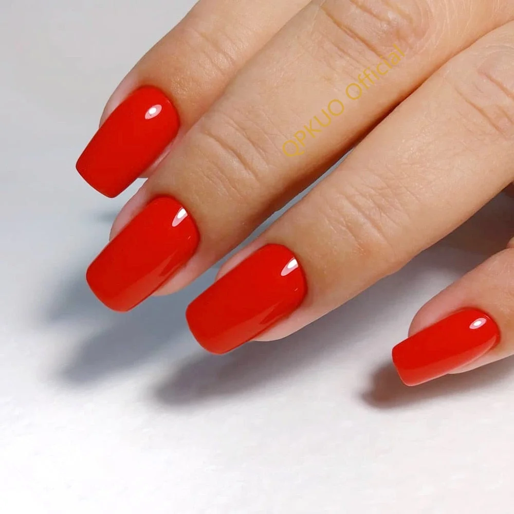 24Pcs Long Square Press On Fake Nails With Jelly Glue Shiny White Artificial False Fingernail Tip DIY Manicure Tools-Nail Inspo