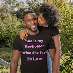 pornhint Pornhint Keyholder Wife T-Shirt, Sissy Husband T-Shirt, BDSM Cage, Chastity Cage, Sissy Training, Smash the Patriarchy, Chastity Male T-Shirt