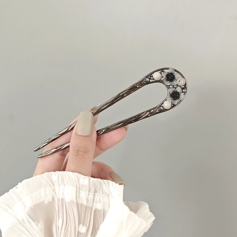 Women’s Chinoiserie Retro Flower Butterfly Fish Tail Alloy Tassel Inlay Pearl Hairpin