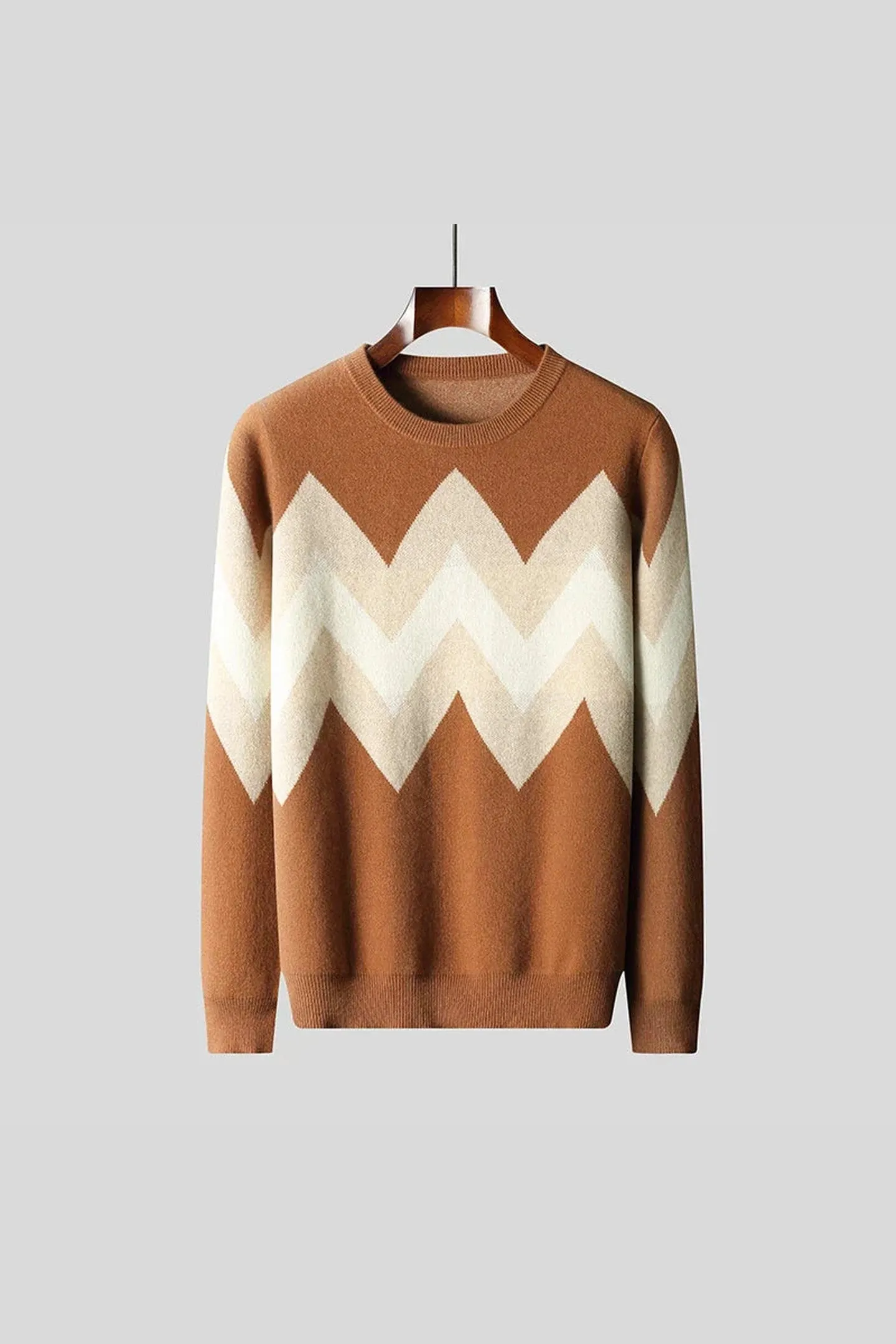 Men's Geometric Knit Jumper &ndash; Bold Pattern Crew Neck Sweater