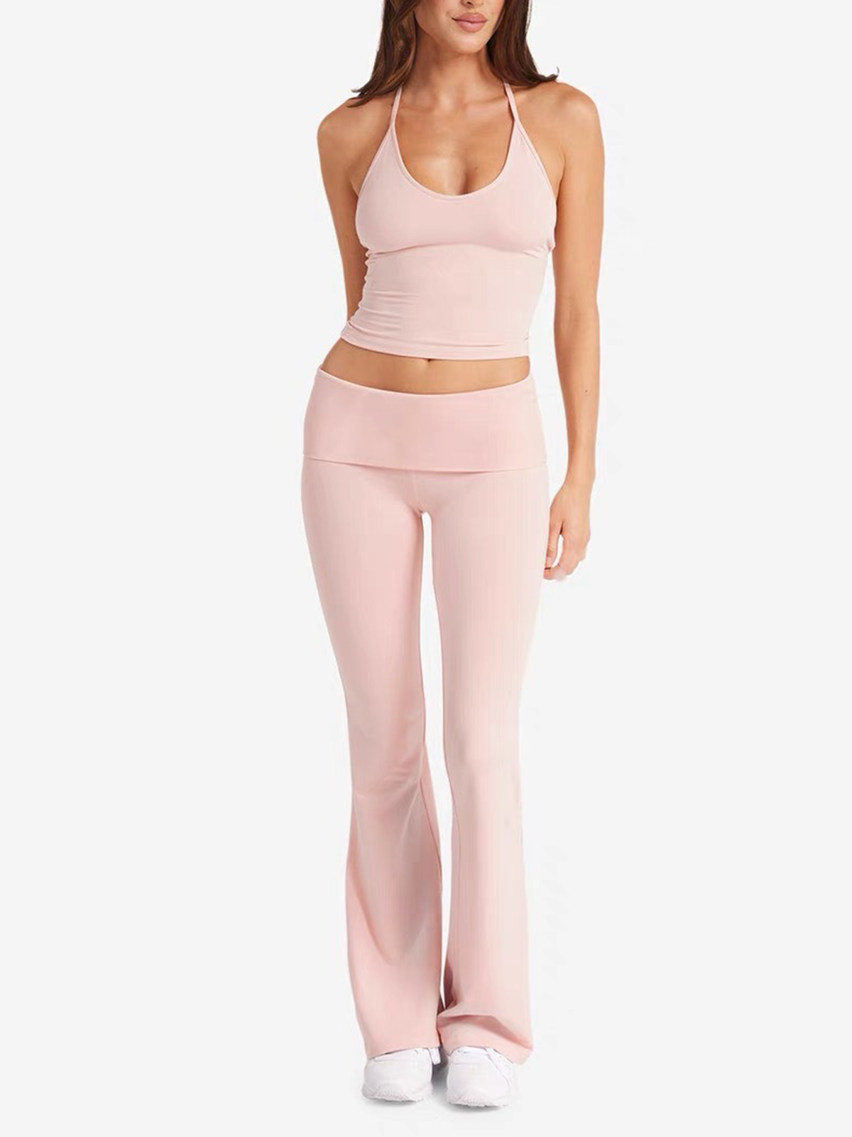 Halter Neck Crop Top and Flare Leg Pants Set