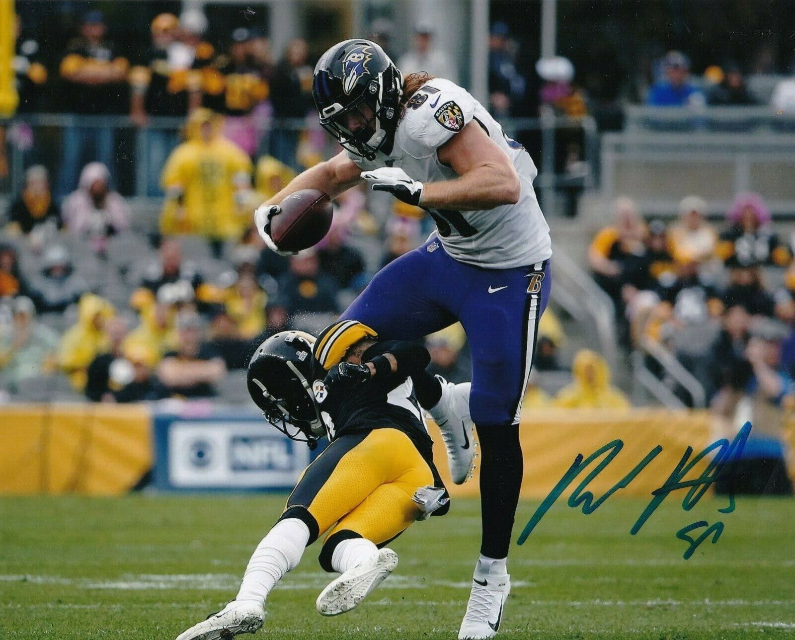 HAYDEN HURST BALTIMORE RAVENS ACTION SIGNED 8X10