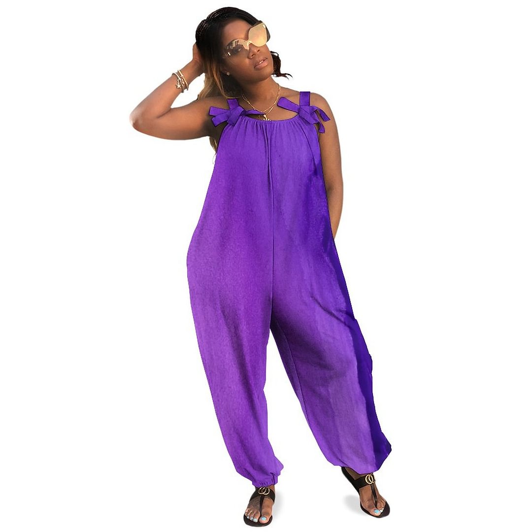 Abstract Alcohol Ink Art Subtle Lines Purple Boho Vintage Loose Overall Corset Jumpsuit Without Top