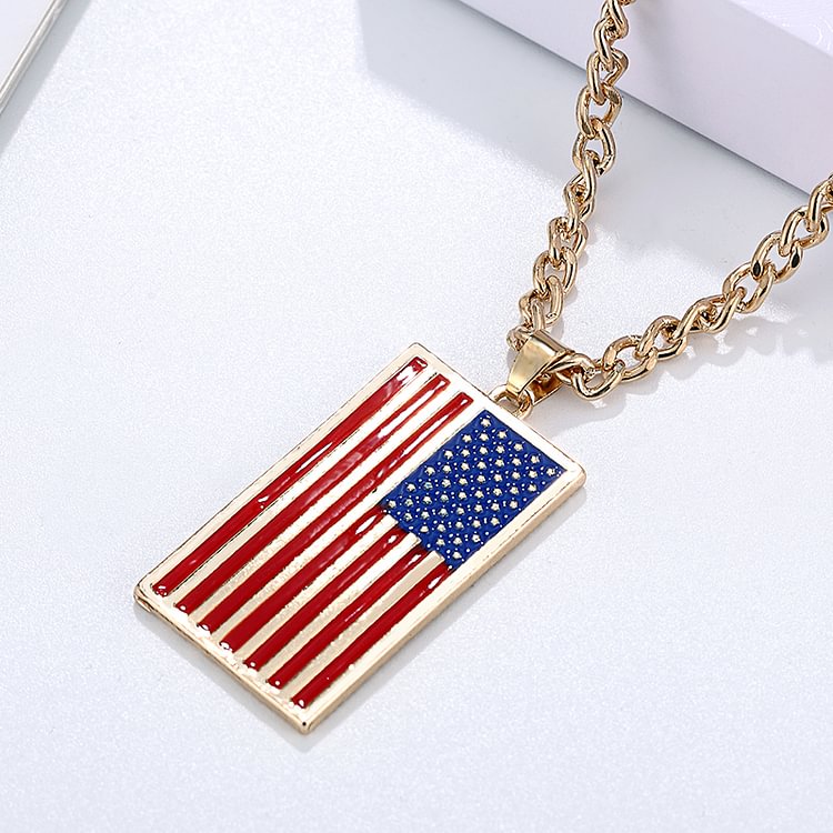 USA Flag Necklace Stars and Stripes Pendant Steel Jewelry