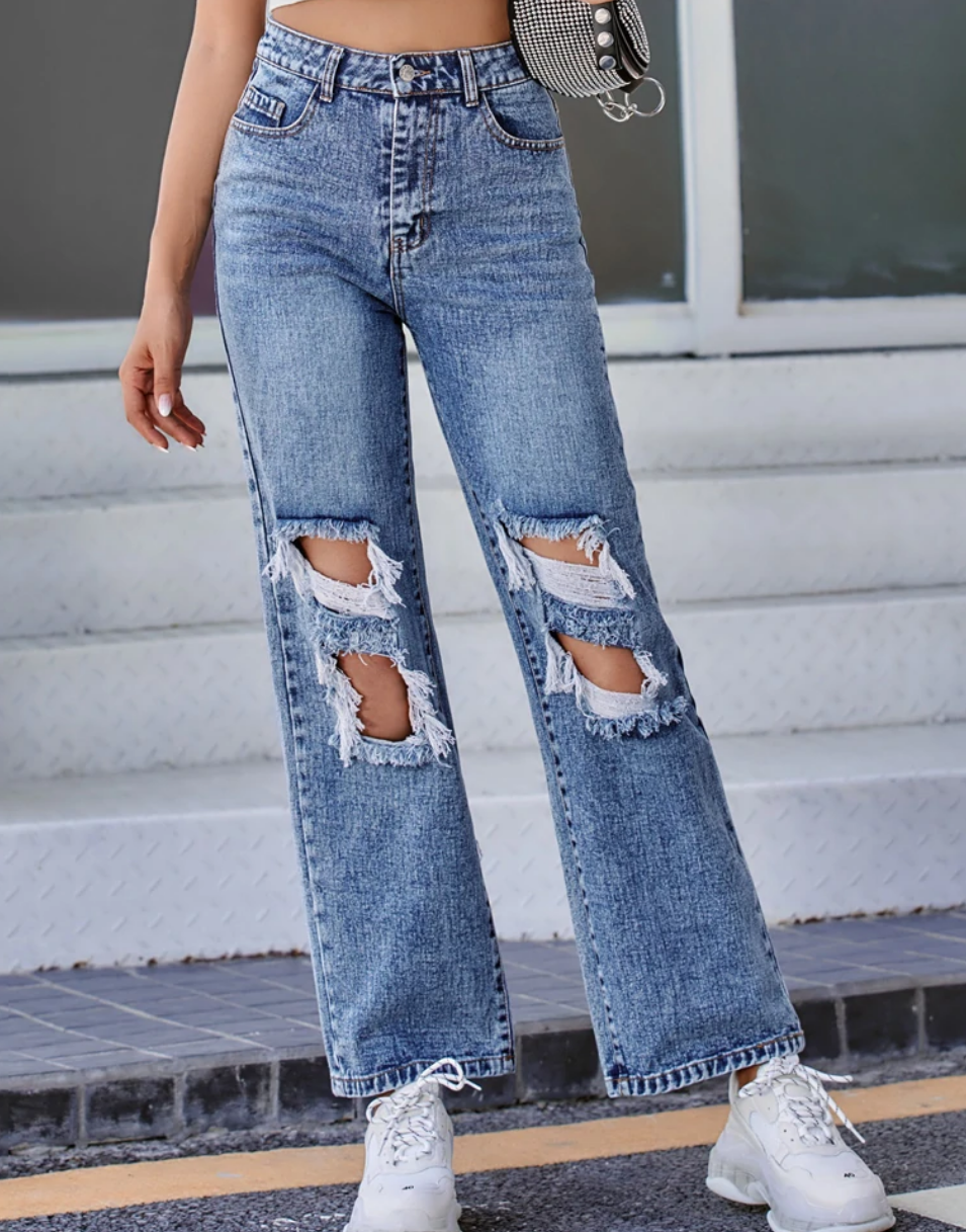 Fashionv-Plain Casual Low Stretch Ripped All Women Jeans