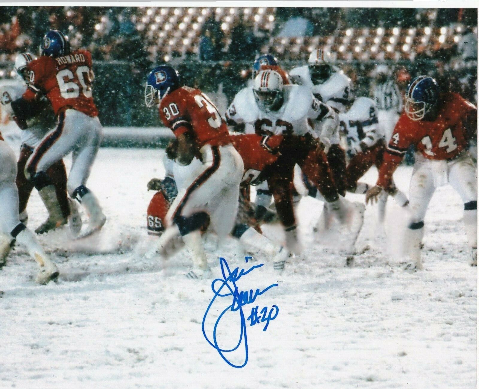 JIM JENSEN DENVER BRONCOS ACTION SIGNED 8X10