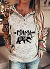 Women's Hooded Mama Bear Hoodie Plaid Sleeve Pocket Sweatshirt